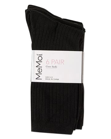 Memoi  Rib,Flatknit, 6 Pair Pack crew socks MCE 05824