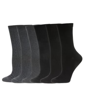 Memoi  Rib,Flatknit, 6 Pair Pack crew socks MCE 05824
