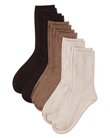 Memoi  Rib,Flatknit, 6 Pair Pack crew socks MCE 05824