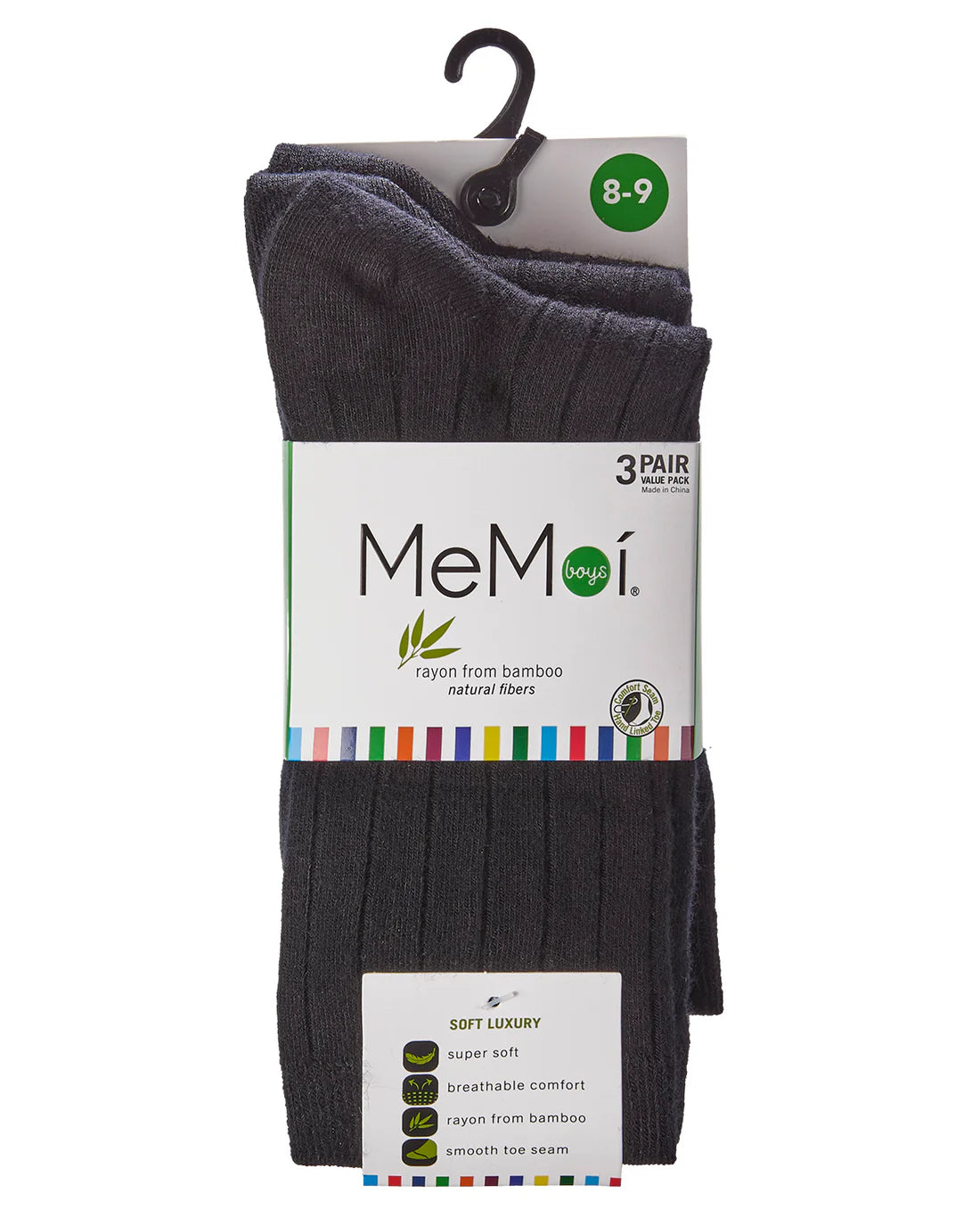 Memoi Bamboo 3 Pair Pack Boys Ribbed Sock MK - 10960