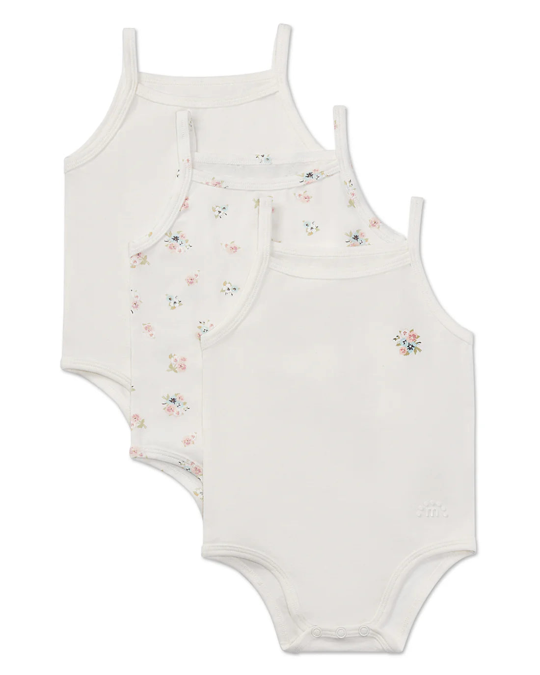 Memoi 3 Pair Baby Girls Combed Cotton Ditsy Floral Bodysuits