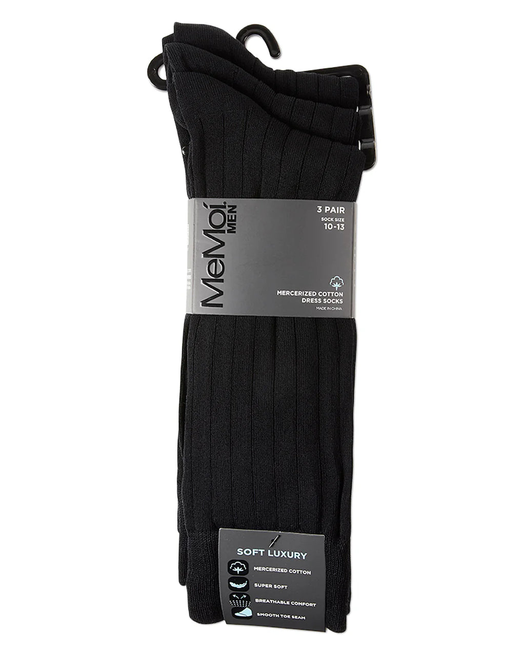 Memoi Wide Ribbed 3 Pair Pack Mens Mercerized Cotton Socks MM 472