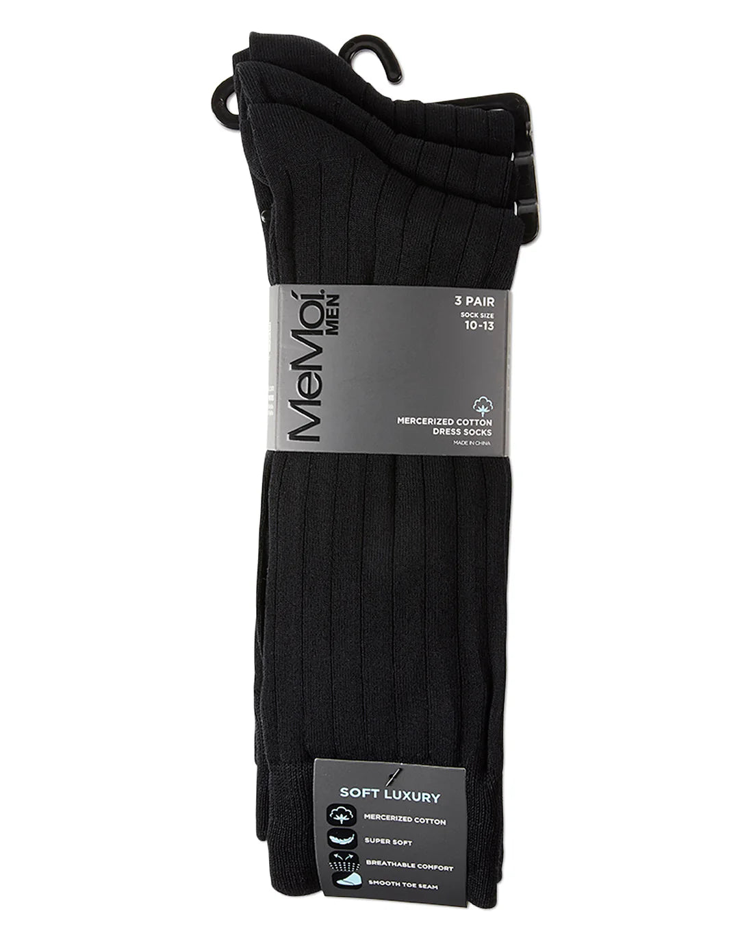 Memoi Wide Ribbed 3 Pair Pack Mens Mercerized Cotton Socks MM 472